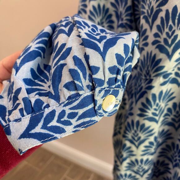 J. Jill Pure Blue Boho Print 100% Modal Rayon Front Neck Tie Blouse Sz L - Picture 6 of 7